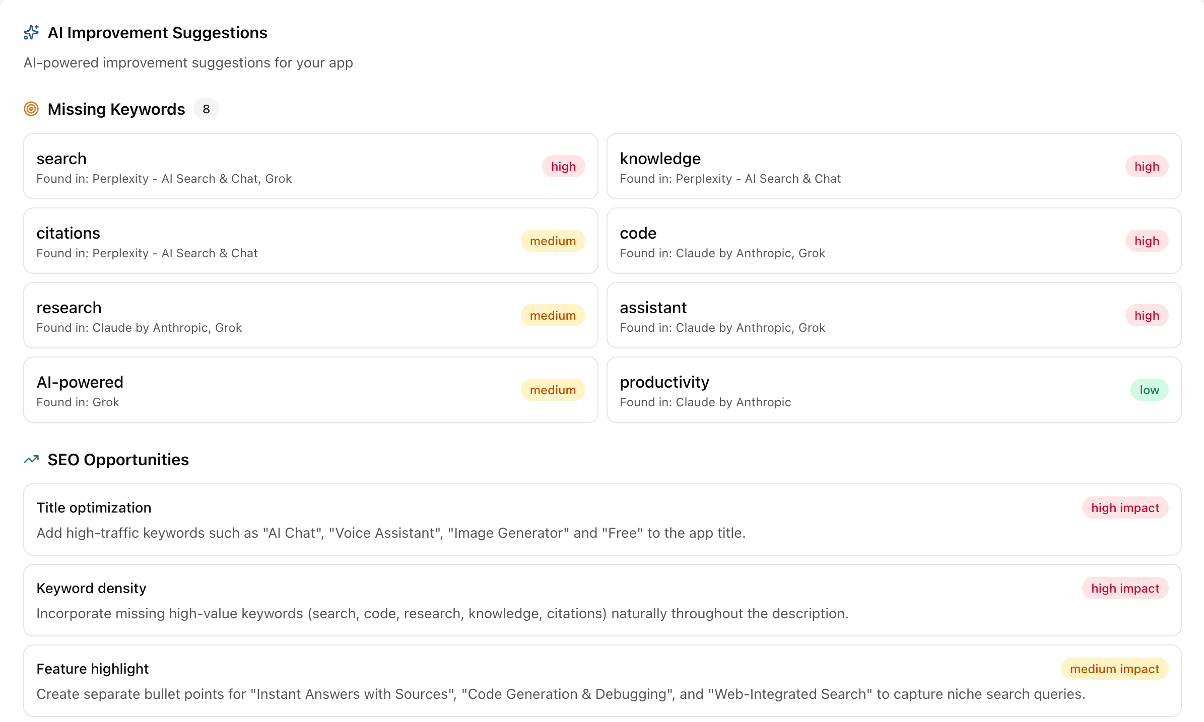 AI Recommendations screenshot